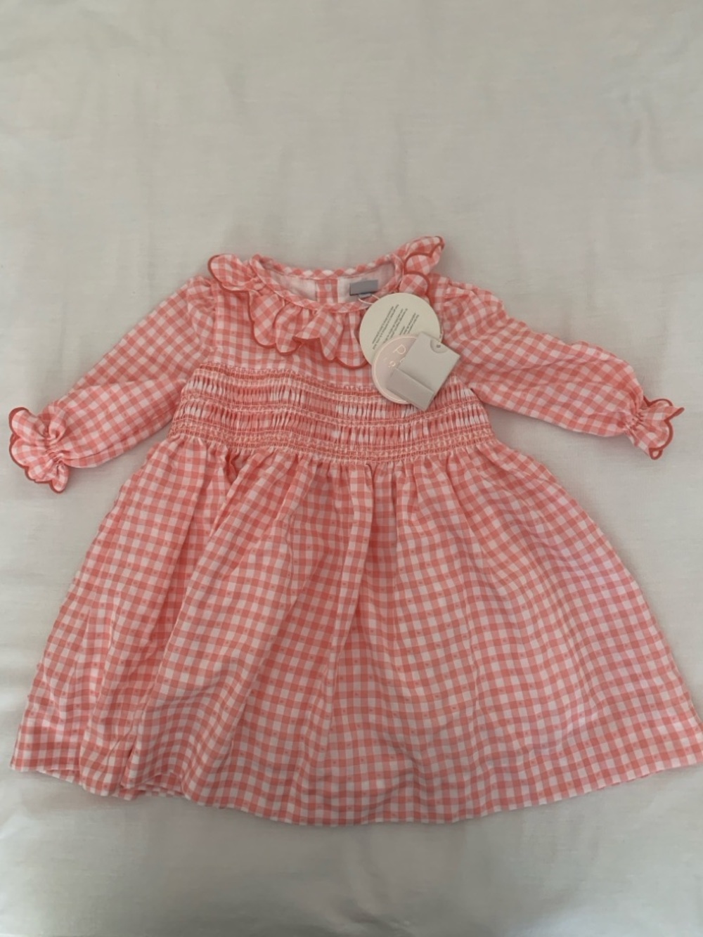 NWT Pepa London Bloomfield Smocked Vichy Dress Coral 18M